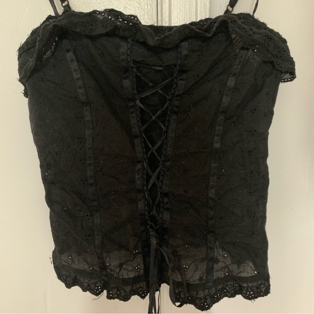 Orsay Lace-Up Corset Top - Black